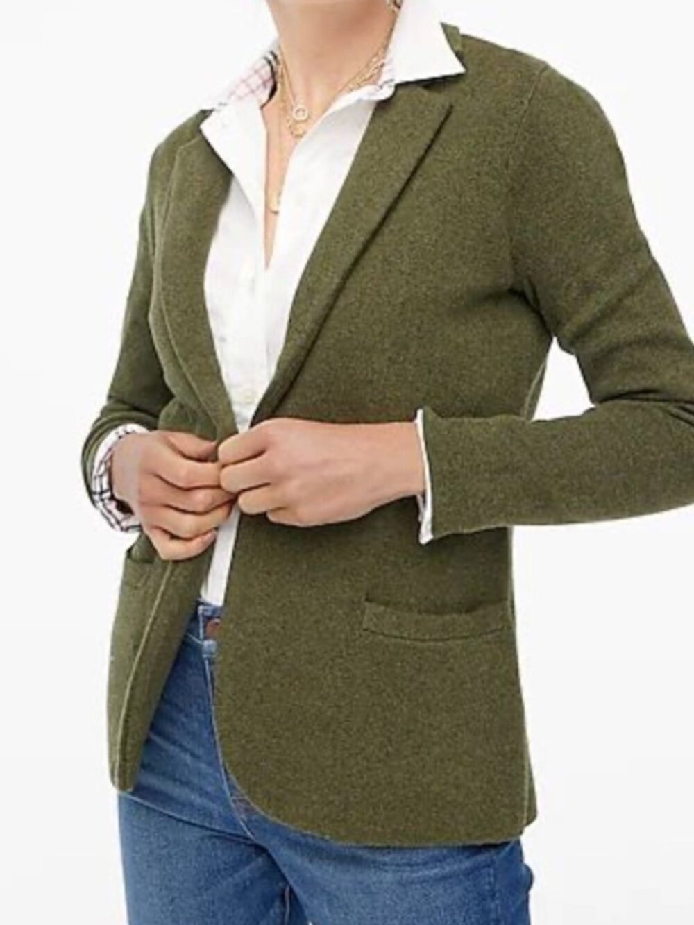 J. Crew Factory Olive Green Knit Single-Button Blazer